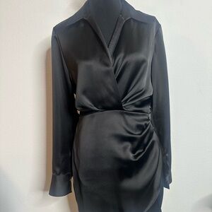 Elegant Black Satin Wrap Dress